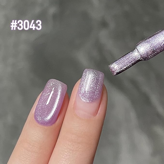GAOY Jelly Purple Cat Eye Gel Nail Polish, 16ml Glitter Holographic Nail Polish with Magnet, Reflective Translucent UV Gel, 3043 Violet Shimmer