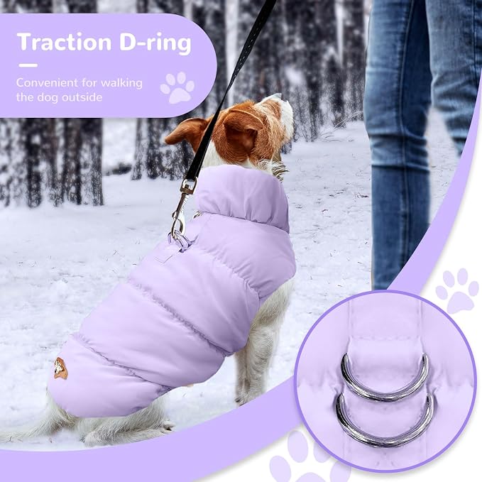ABRRLO Winter Warm Dog Jacket for Small Medium Dogs Cat Cold Weather Coats with Harness Paded Dogs Fleece Vest Waterproof Windproof Dog Snow Jacket Pet Puppy Clothes (Purple,S)