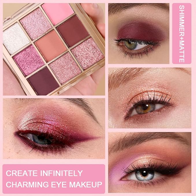 Matte Sparkling Eye Shadow Palette,Neutral Nude Smoky Glitter Powder Eyeshadow for Older Women,High-Pigment Eye Makeup, Naturing-Looking Travel Size Makeup Pallete (Matte Glitter-Pink)