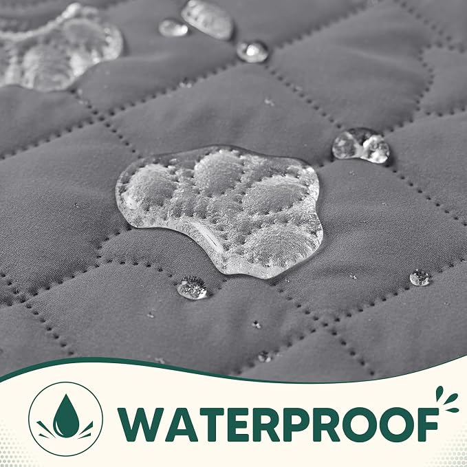 PAWFINITY Waterproof Bed Cover for Dogs, Pet Blanket for Mattress Washable | Paw Print Quilted, Hair Resistant, Anti Cat Scratch, Pee Proof Furniture Protector for King Size Bed, 82x82 Inch, Grey