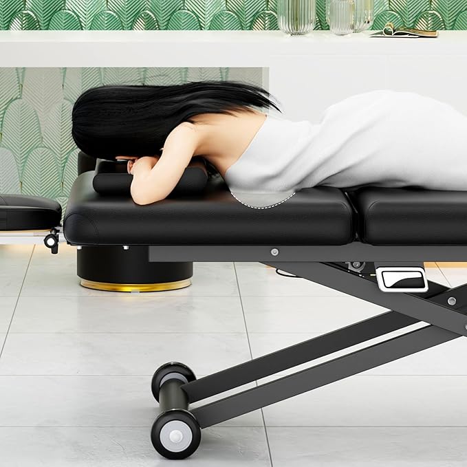 pouseayar Heavy Duty Electric Massage Table, Electric Lift Motor and Manual Backrest Adjustable for Treatment/Medical Spa/Facial Bed/Beauty Bed and More - 31.5 Wide x 75 Long - Black