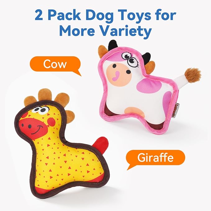 Squeaky Dog Toys for Small & Medium Dogs, Giraffe & Cow Set