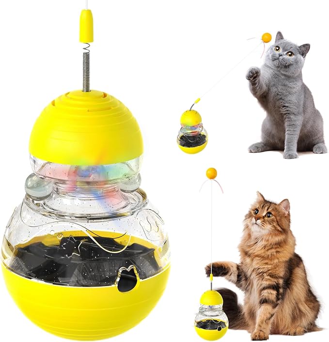 Interactive Wobble Cat Toy Slow Food Treat Dispenser for Cat, Yellow