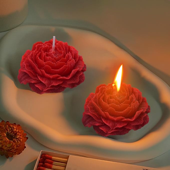 Low Temperature Candles Glitter Red Peony Flower Home Scented Candle Kit Pure Natural Soybean Oil Candle Aromatherapy Romantic Wax Play Candle for Lovers Couples
