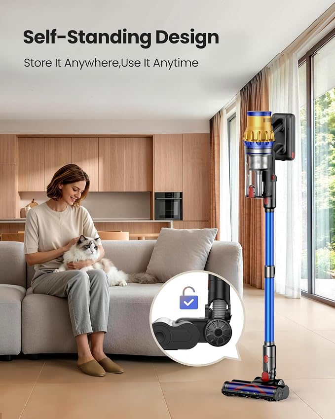 Cordless Vacuum Cleaner, 650W/55Kpa Vacuum Cleaners for Home, 70Mins Stick Vacuum with Self-Standing,Anti-Tangle,Wall Mount Charging,Lightweight Wireless Vacuum for Hardwood Floors Carpet Pet Hair Car