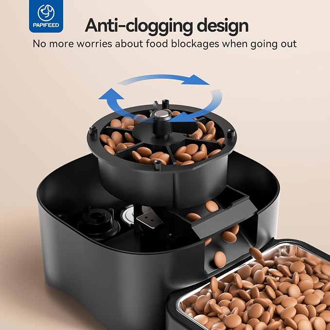 PAPIFEED Automatic Cat Feeder with App, 2.4G WiFi Cat Food Dispenser, 6L Timed Cat Feeder for Dry Food, 10 Meals/Day, 12 Portions/Meal, Dual Power Supply Smart Pet Feeder for Small Dog, Black