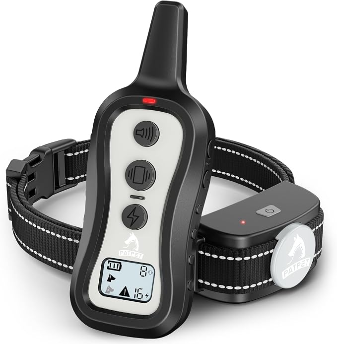 PATPET Dog Training Collar Shock Collar with Remote - 3 Training Modes, Beep, Vibration and Shock, Up to 1000 ft Remote Range, Rainproof for Small Medium Large Dogs | 1000Ft Waterproof Shock Collar for Dogs, 3 Training Modes(Beep,Vibration,Shock) for 1...