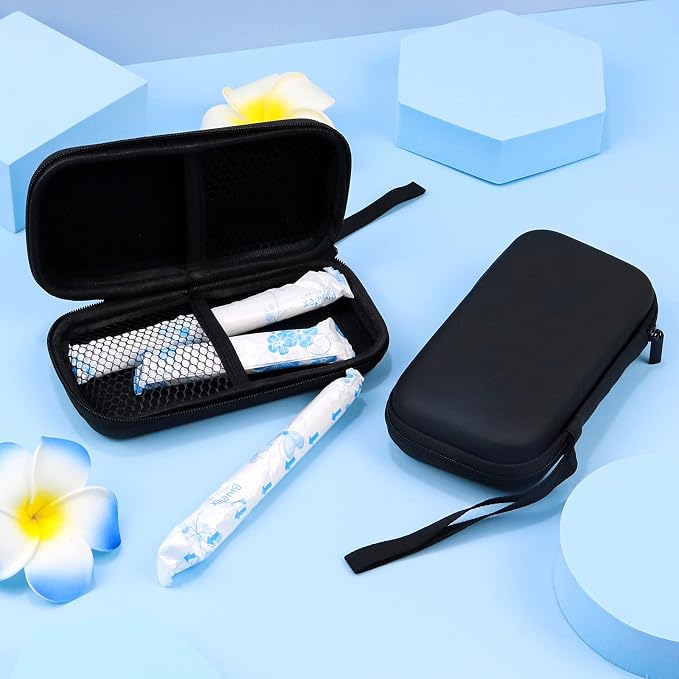 Tampon Holder for Purse,2 Pack Black Tampon Storage Bag with Zipper 6.3x3.3x1.2 inches Small Pouch for Feminine Products Portable Period Bags for Women,Ladies