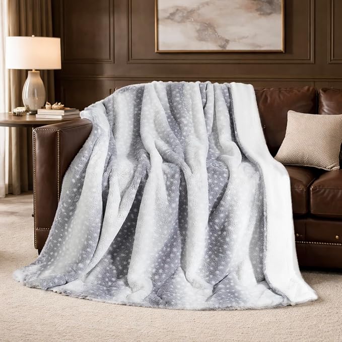 Cozy Bliss Luxury Faux Fur Throw Blanket Deer Print, Non Shedding Reversible Sherpa Blankets Super Soft Fuzzy Thick Warm Throws Home Decor for Christmas Couch Bed Sofa Women (Grey, 60x80 Inches)