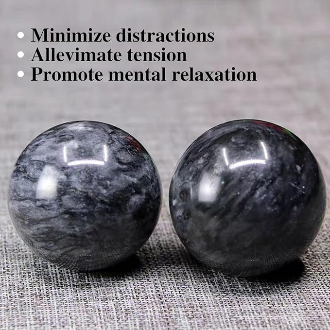 Traditional Chinese Baoding Balls, Marble Health Exercise Stress Relief Balls with a Retro Style Tassel Boxes for Gift, Dark Grey, 2-Piece Set, Medium-1.57"