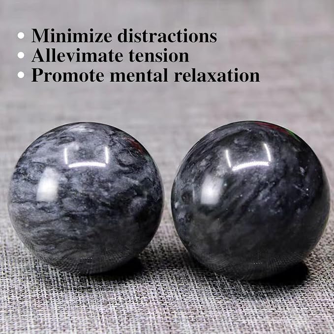 Traditional Chinese Baoding Balls, Marble Health Exercise Stress Relief Balls, Dark Grey, 2-Piece Set (Dark Grey, Small-1.38")