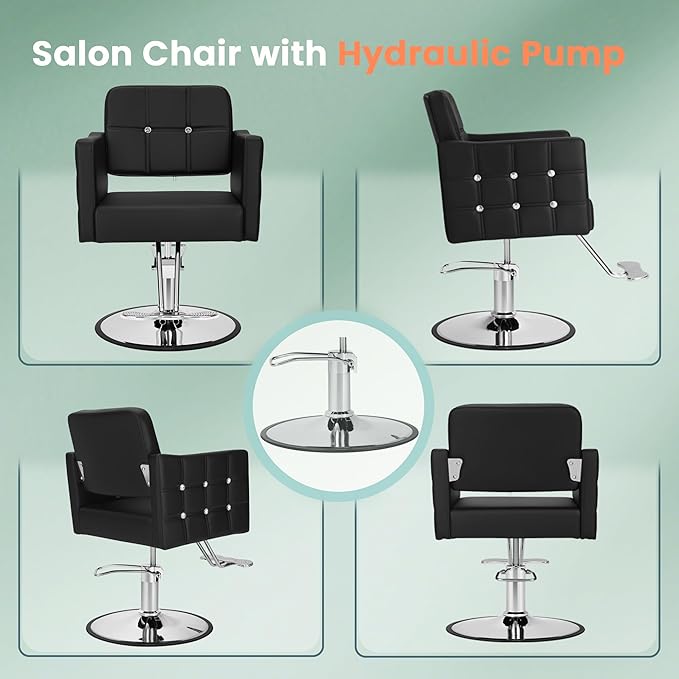 Salon Chair for Hair Stylist, Barber Hair Salon Styling Chair, Stylist Chairs with Hydraulic Pump, 360 Degrees Swivel, High-Density Foam & PU Leather for Beauty Braiding Chairs, Black