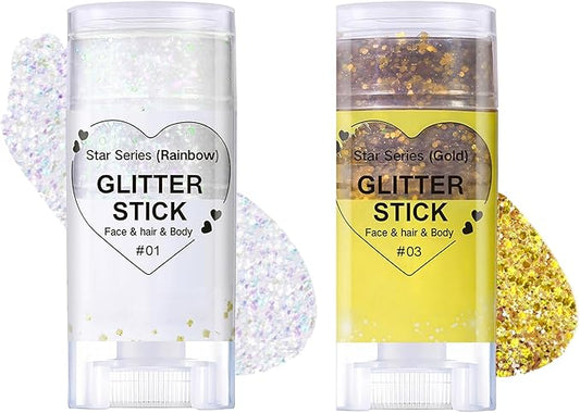 Body Glitter Stick,Mardi Gras Accessories,Sparkling Face Hair Glitter,Mermaid Sequins Chunky Glitter Face Paint,Singer Concert Outfit Festival Rave Accessories for Women and Kids (#1+3)