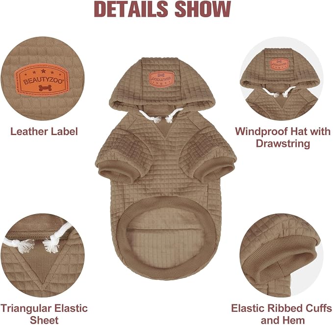 BEAUTYZOO Dog Hoodies Sweater for Large Dogs,Waffle‑Like Laminated Pet Coat | Warm Dog Sweatshirt with Pocket & Leash Hole,Pullover Clothes for Girl Boy Dogs,Stretchy & Easy‑On‑Off,Labrador & Great Danes