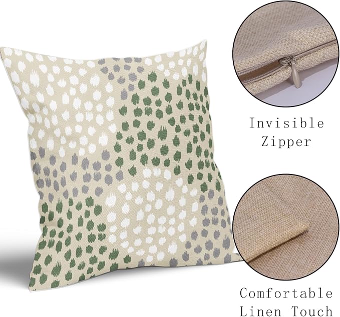 Sage Green White Pillow Covers 20x20 Set of 2 Boho Gray Polka Dot Throw Pillows Modern Trendy Print Decorative Outdoor Farmhouse Pillowcase Cushion Cover Linen Pillow Case Decor for Sofa Couch Bed