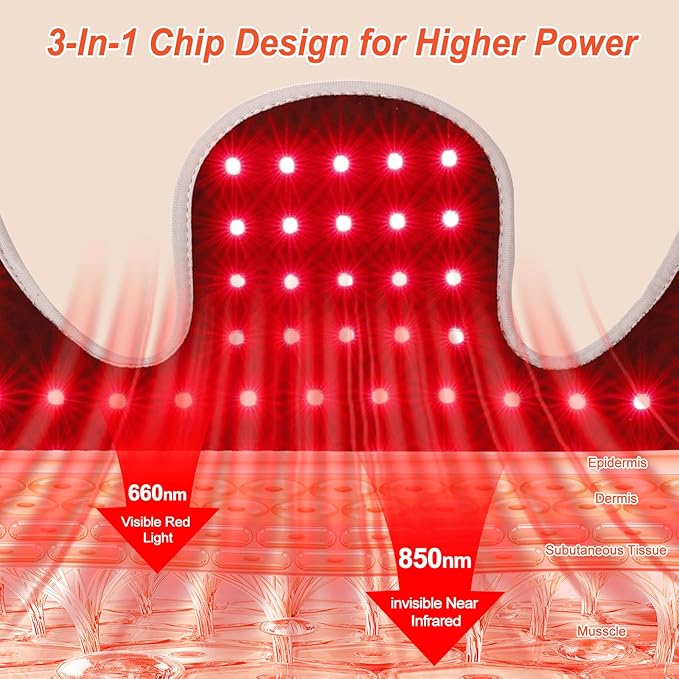 Red Light Therapy for Neck and Shoulders 3-in-1 LED Bead 660nm&850nm Infrared Light Therapy Belt for Neck Waist Back with Timer Remote Control Wearable Suitable for Home and Office Use