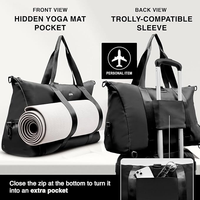 Gym Bag for Women, 3-in-1 Duffle with Laptop & Yoga Mat Space, Travel Bag with Shoe Compartment, Luggage Sleeve & Toiletries Pouch, Lightweight Weekender Carry On, Water Resistant