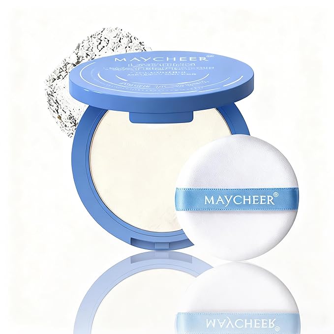 Maycheer Lasting Waterproof Face Powder - 8 Shades Compact, Oil Control Matte Finish, as Foundation & Primer, For All Skin (#04 TRANSLUC-ENT)