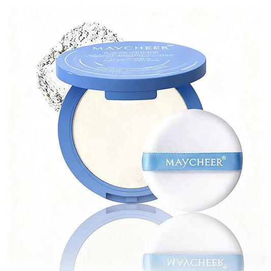 Maycheer Lasting Waterproof Face Powder - 8 Shades Compact, Oil Control Matte Finish, as Foundation & Primer, For All Skin (#04 TRANSLUC-ENT)