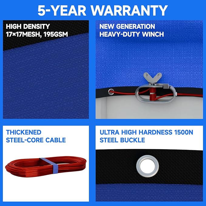 [Upgrade] 18ft/21ft/24ft Pool Cover for Above Ground Pools, 18 Feet Winter Round Swimming Pool Cover with 4 Foot Overlap Extra Thick 500D Cable & Heavy-Duty Winch 18 Foot Round Pool Covers
