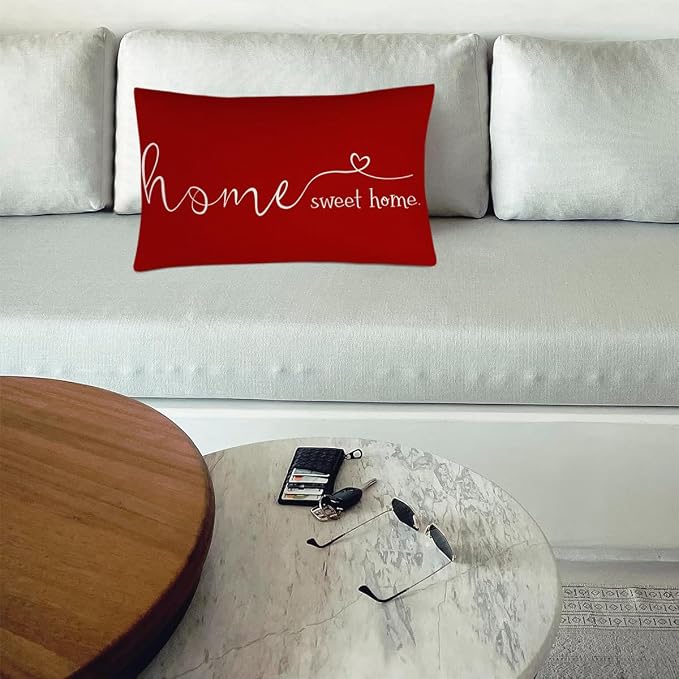 Home Sweet Home Quotes Farmhouse Pillow Covers, 12x20 Inch, Decorative Throw Pillow Case, Housewarming Gift, Red