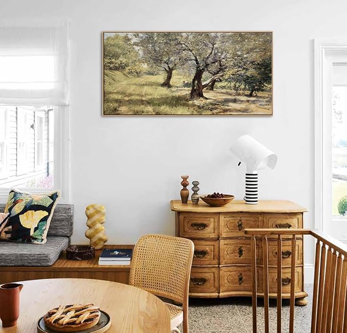 DJSYLIFE Large Framed Wall Art, Vintage Olive Grove Landscape, 20x40 Inch | Farmhouse Tree Canvas Print, Solid Wood Frame, Ready to Hang, Fade-Resistant Ink, Decor for Living Room, Bedroom, Above Bed
