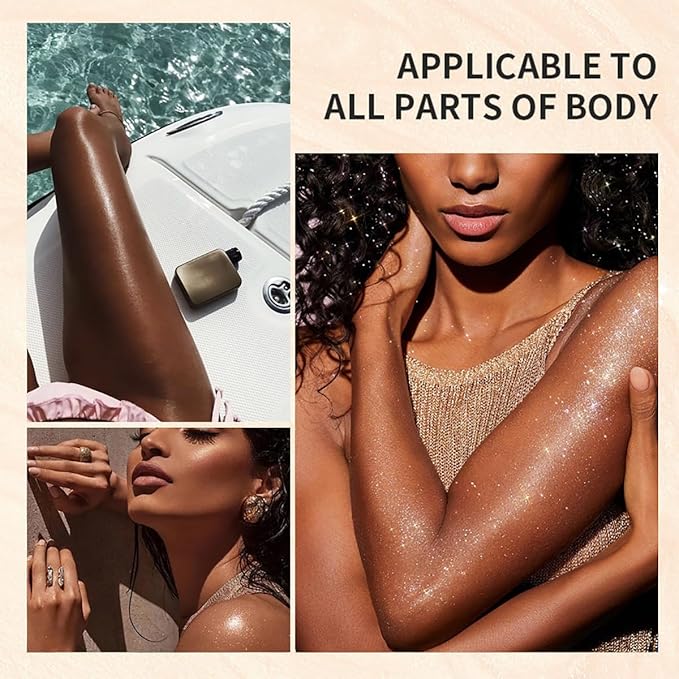 Body Glitter Spray Highlight, 4 Shimmering Color, Quick-Drying Formula Moisturizing Liquid Highlighter for Black/White Skin Women Men for Party, All Body Parts (# 01 Gold)
