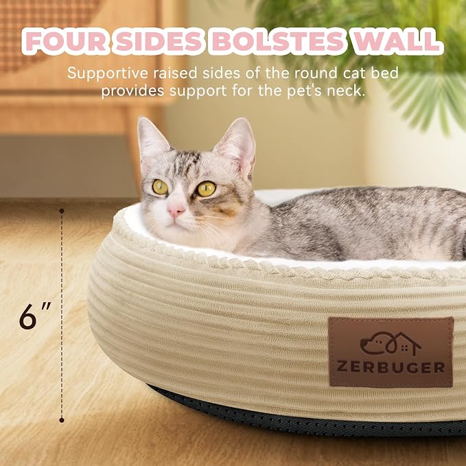 Zerbuger 20in Camel Round Dog Bed Sofa for Dogs Cats, Machine Washable | for Small/Medium/Large Dogs Cats, Foam Pet Couch with Removable Mat Non-Slip Bottom, Pet Cuddler for Indoor/Outdoor/Car/Cage