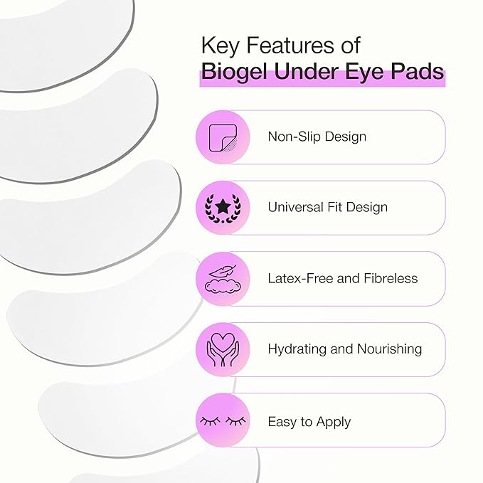 Curacoro Biogel Eye Pads for Lash Extensions, Soft Sticky Under Eye Patches for Sensitive Skin, Eyelash Perm Lamination, Lash Extension Remover Supplies (10 Pairs)