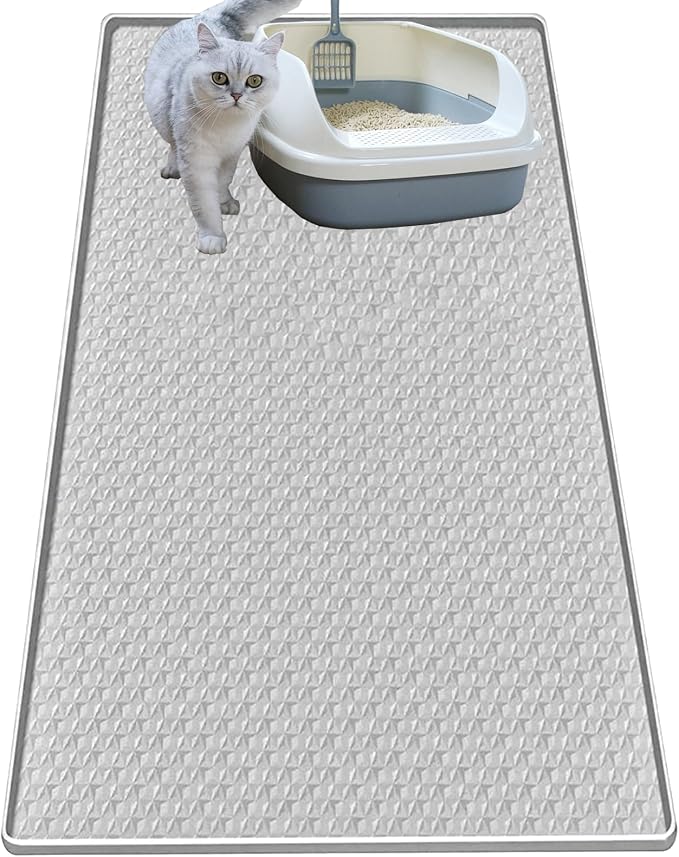 Cat Litter Mat for Litter Box, Silicone Large Cat Litter Trapping Mat - 51.2x25.6 in, Waterproof & Non-Slip, Durable & Easy Clean, Light Gray