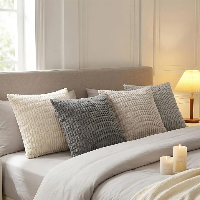 Fancy Homi 4 Packs Decorative Throw Pillow Covers for Living Room Couch Bed, Modern Farmhouse Boho Home Décor Accent Cushion Case, 24" x 24", Grey Series