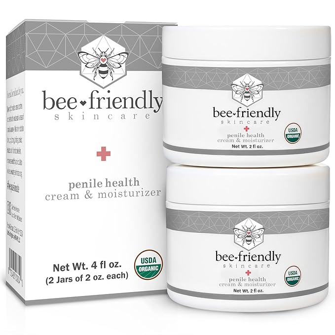 BeeFriendly Organic Penile Health Creme, USDA Certified Cream, Natural Moisturizer Aids With Dry, Chafed, Itchy, Irritated & Sensitive Male Skin, 4 oz - (2 Jars in a box)