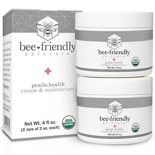 BeeFriendly Organic Penile Health Creme, USDA Certified Cream, Natural Moisturizer Aids With Dry, Chafed, Itchy, Irritated & Sensitive Male Skin, 4 oz - (2 Jars in a box)