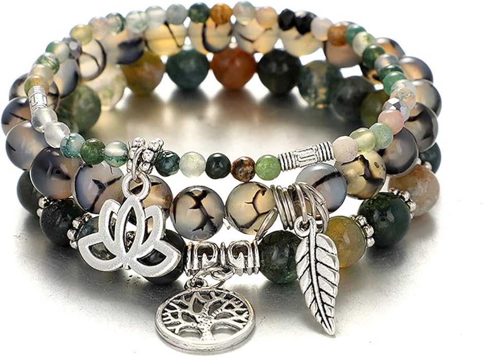 UEUC Tree of Life Yoga Healing Stone Bracelets,Multilayer Lotus Chakra Stone Reiki Bracelet Sets,Anxiety Crystal Natural Stone,for Women Stress Relief