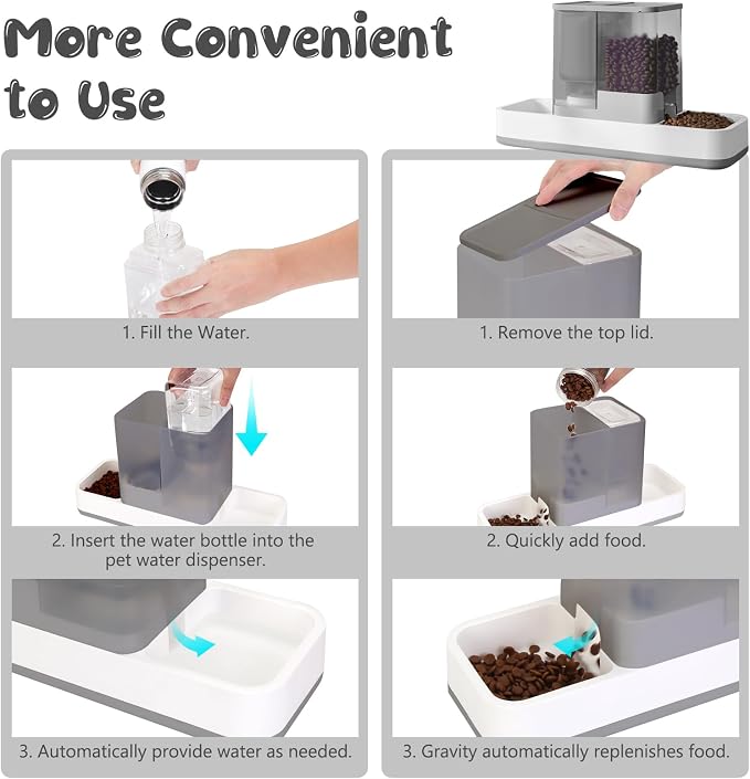 GearRoot Automatic Cat Feeder and Water Dispenser, 2 in 1 Gravity Pet Food Feeder and Water Dispenser Detachable Cat Food Dispenser for Small Dogs and Cats, Gray