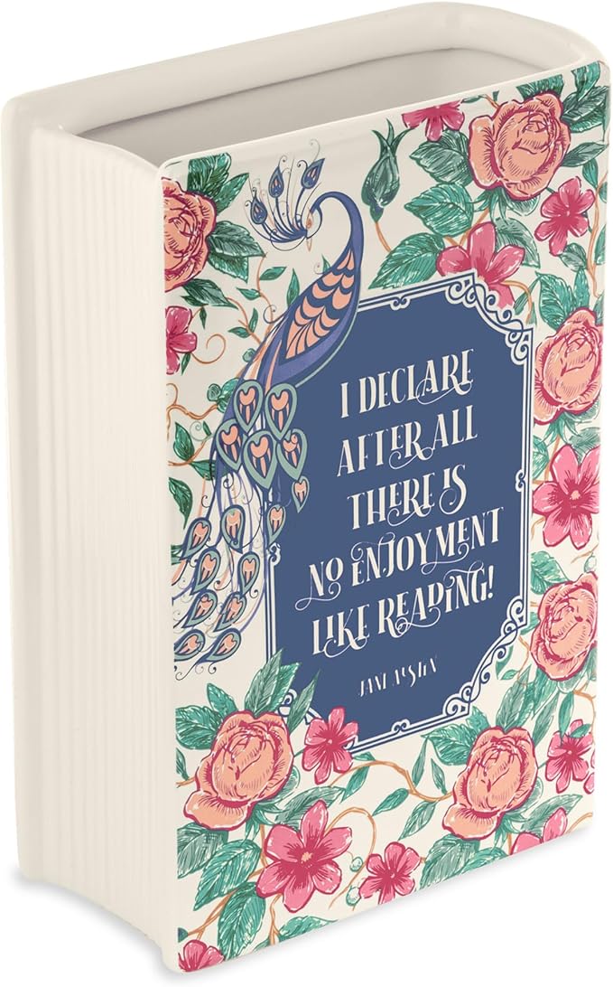 Steel Mill & Co. Ceramic Book-Shaped Vase, Pride and Prejudice | Original Large Decorative Vases for Home Decor, Cute Classic Bookshelf Decor, Unique Vase for Book Lovers