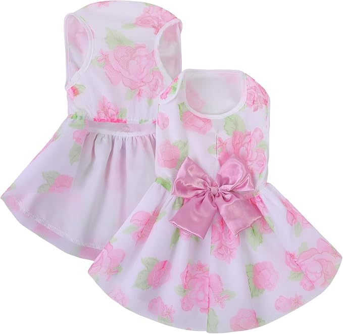 ASENKU Dog Dress Pet Wedding Dress Puppy Birthday Party Outfit, Rose S | Dog Flower Girl Dress With Leash Hole, Princess Puppy Dress For Weddings, Daily Wear, Fits Small Medium Large Dogs Cats