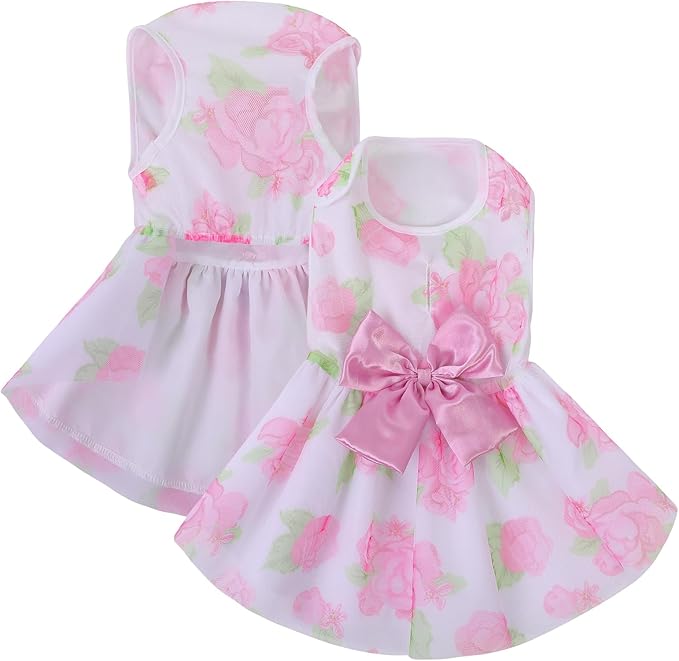 ASENKU Dog Dress Pet Wedding Dress Puppy Birthday Party Outfit, Rose XXS | Dog Flower Girl Dress With Leash Hole, Princess Puppy Dress For Weddings, Daily Wear, Fits Small Medium Large Dogs Cats