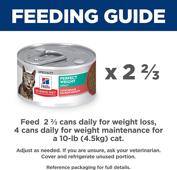 Hill's Science Diet Adult Perfect Weight Wet Cat Food | #1 Veterinarian Recommended, Vegetable & Salmon, 2.9 oz. Cans, 24-Pack
