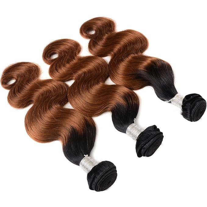 Ombre Human Hair Bundles Brazilian 1b/30 Two Tone Ombre Body Wave Human Hair 3 Bundles 12 14 16inch 100% Unprocessed Virgin Hair Bundles Weaves Extensions for Women