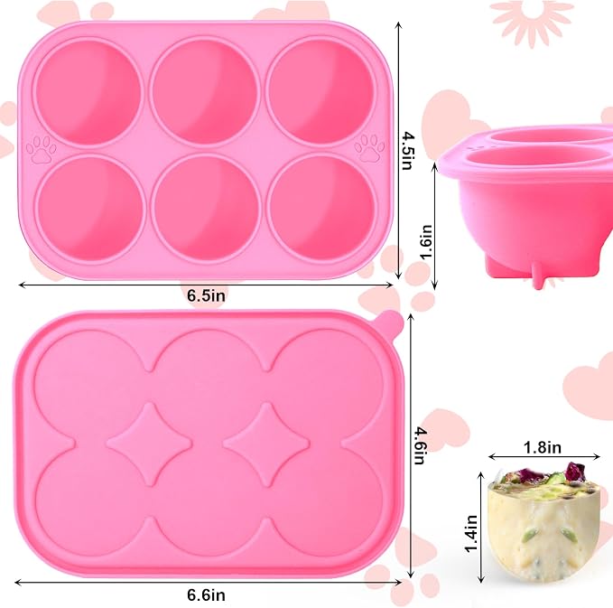 BABORUI 6 Cavities Silicone Dog Treat Molds with Lid for Woof Pupsicle & WOOF Party Pupsicle Large 25-75lbs, Reusable Silicone Popsicle Molds for Making Mix Refills Pops Popsicle Treats (Pink L & Lid)
