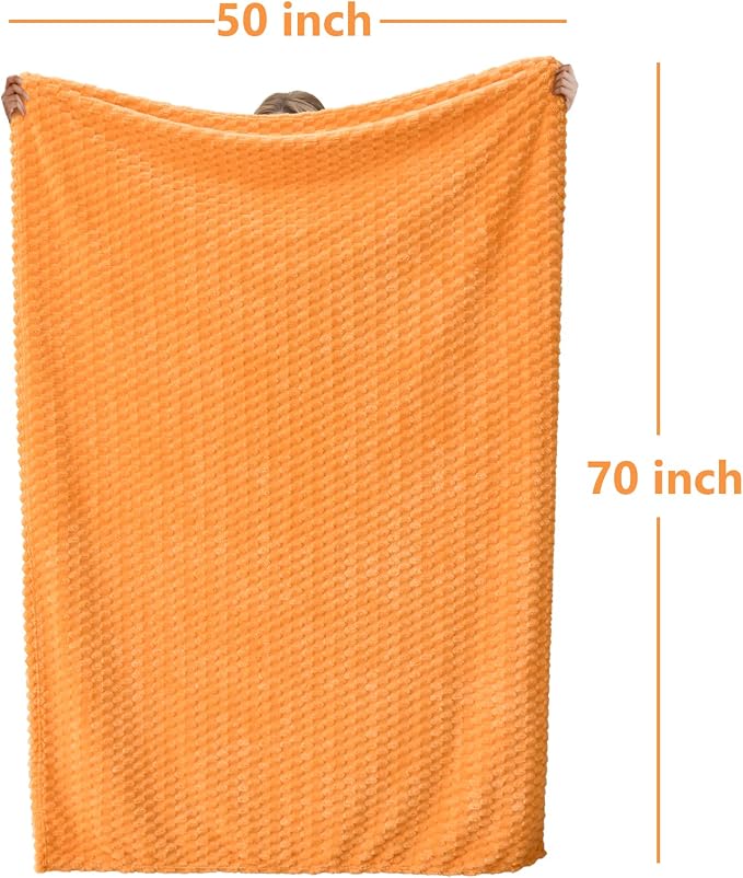 Vessia Flannel Fleece Throw Blanket(50x70 inch), 3D Jacquard Light Orange Fuzzy and Warm Blanket for Couch,Sofa,Bed,Chair, 300GSM Super Soft Touch Cozy Lightweight Throw for All-Season Home Decor
