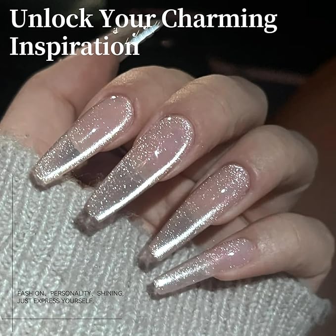 Born Pretty Cat Magnetic Eye Gel Nail Polish,15ML Water Light Silver Magnetic Gel Polish Silver White Jelly Glass Crystal Nail Polish Glitter Shimmer Auroras Gels Nail