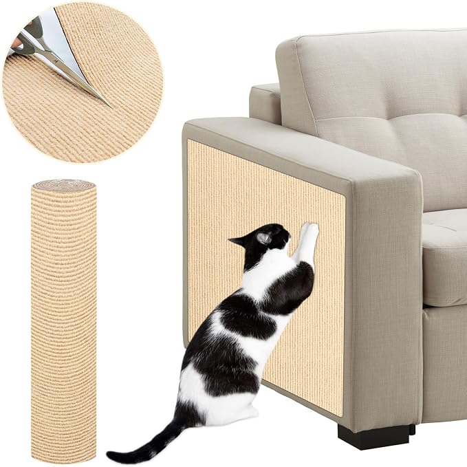 ENONCI 78.7x15.8 Cat Scratch Pad, Furniture Protector for Couch Corners | Trimmable, No-Shedding Cat Scratch Pad with Self-Adhesive Backing for Climbing, Protects Walls, Carpet and Couch