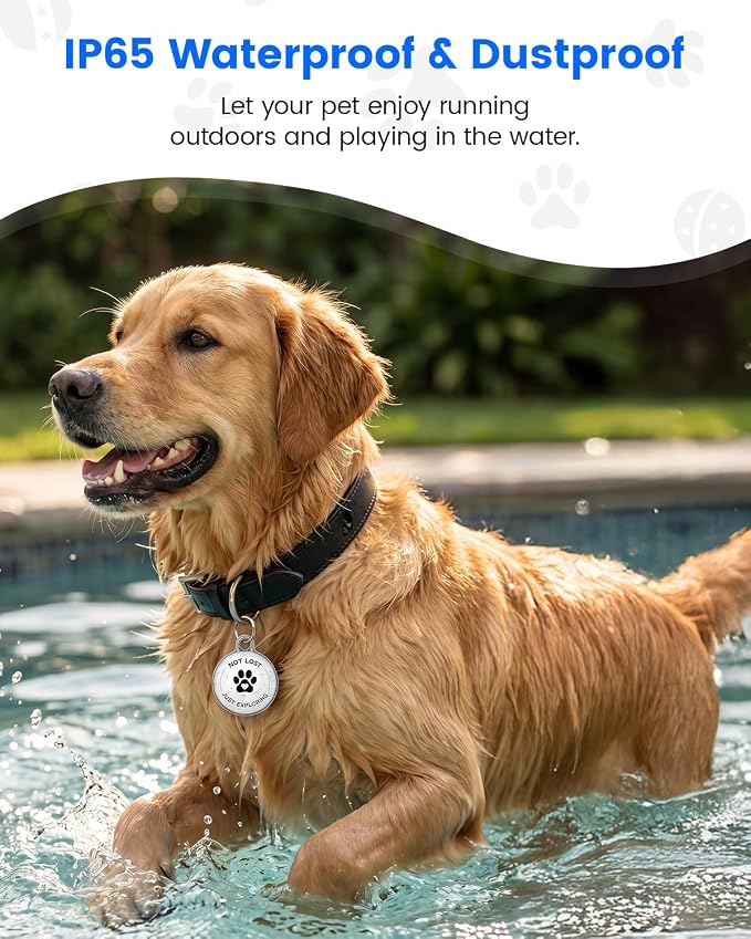 Pet GPS Tracker for Dog and Cat: No Subscription No Fee Small Tracking Tag for Dogs and Cats for Android and iOS - Waterproof Dustproof Smart Pets Trackers with Extra Long Battery Life of 360 Days
