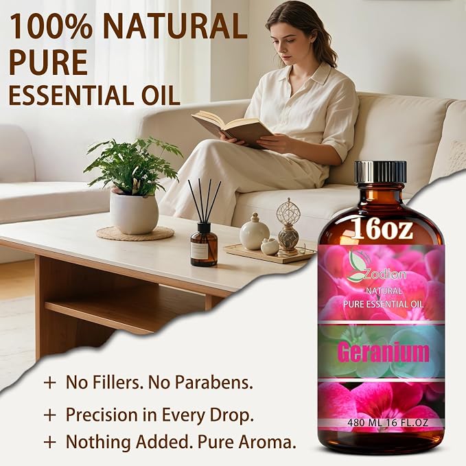Geranium Essential Oil - Geranium Oil for Diffuser, 16 Fl Oz(480ml) | Candle Making, Soap Making, aroma, Strong Scent, Pure, Natural, Home Fragrance, Massage