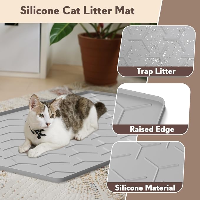 Garoopion Silicone Cat Litter Mat Large 40" X 28", Easy to Clean, Gray | Large Size Waterproof Silicone Mat with Raised Edges, Catch Litter, Protect Floor from Urine, Multi-Use for Dog/Sink/Kitchen