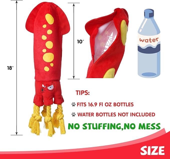 lilfrd Water Bottle Octopus Dog Toy, Squeaky Rope Stuffless Toys for Dogs