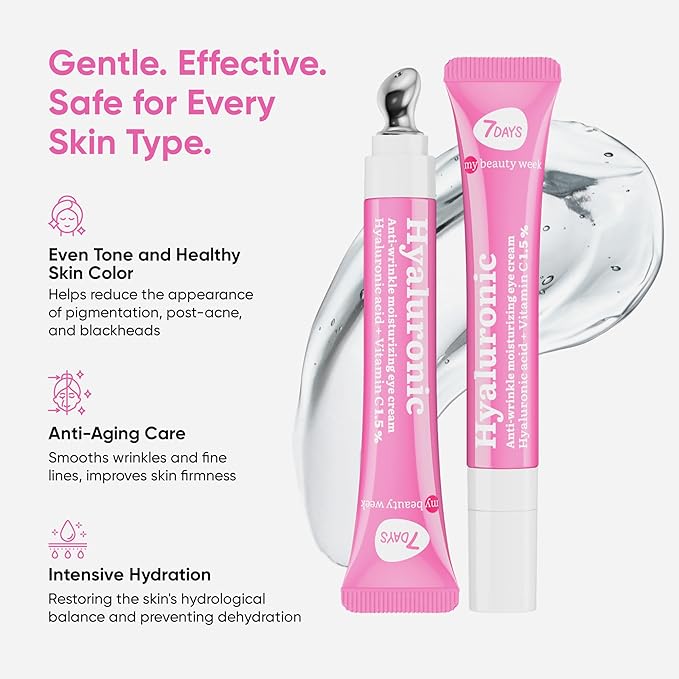 7DAYS Eye Cream Korean Skin Care with Cooling Massager – Hyaluronic Acid Under Eye Cream for Dark Circles, Puffiness & Bags, Anti Aging, Firming & Brightening Eye Care | 0.6 fl oz / 18 ml