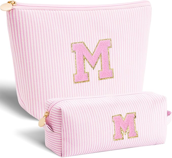 Gifts for Grandkids | Mothers Day Gift for Mom,Mom Gifts Mother in Law Gift,Mama Gift Idea,Initial Makeup Bag Birthday Gift Cosmetic Bag Travel Essentials - Pink,M